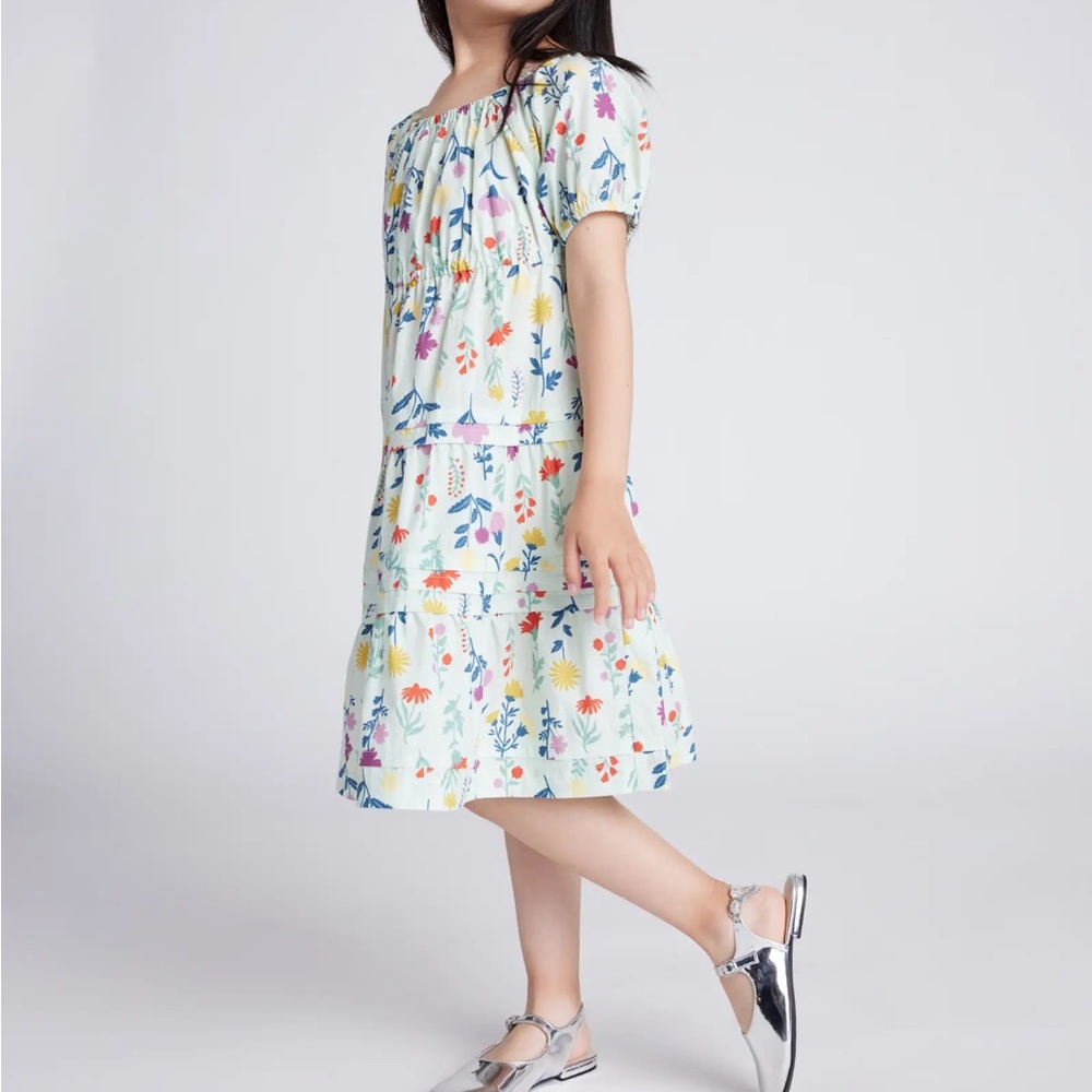 Girls' Floral Tiered Summer Dress - Light Blue Floral